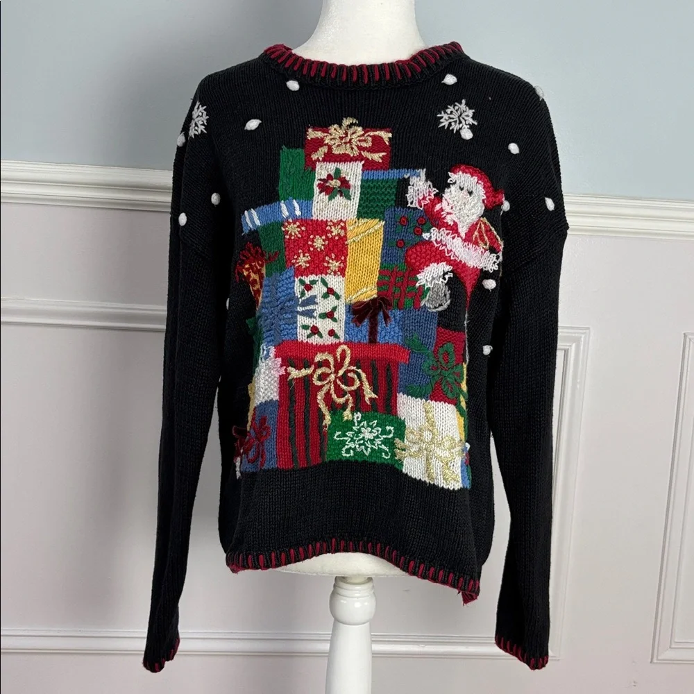 VINTAGE TIARA International Christmas Sweater Size Small Whipstitch Embroidered - Picture 3 of 12